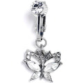 Clear CZ Gem Butterfly Bling Dangle Clip on Fake Belly Ring