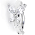 14G 3/8 Clear CZ Gem G23 Titanium Butterfly Hinged Hoop Belly Ring