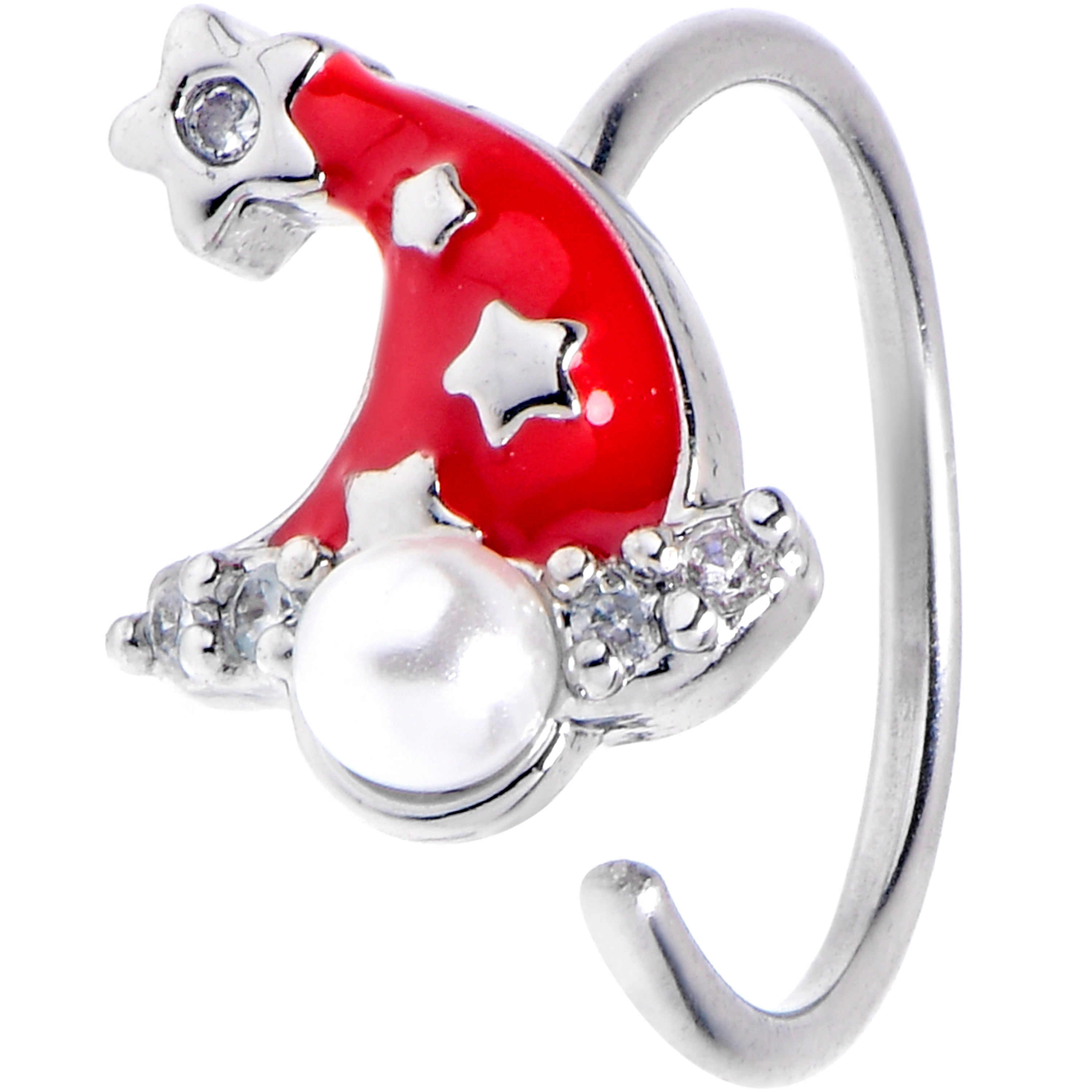 20G 5/16 Clear Gem Santa Hat Stars Red Nosed Hoop
