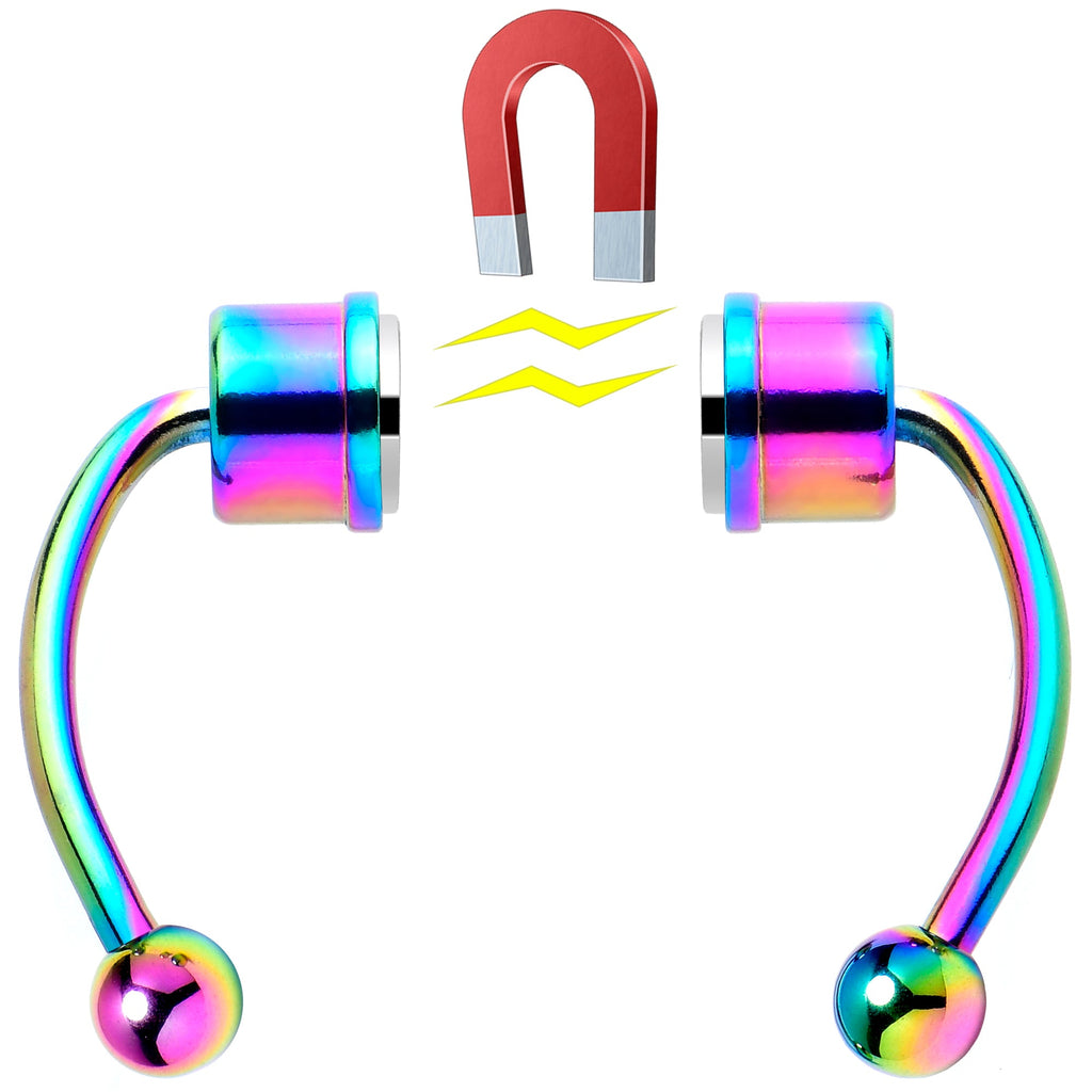 Rainbow PVD Magnetic Septum Ring Horseshoe Non-Pierced Fake Nose Ring Set