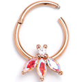 16G 3/8 Aurora Gem Rosy Tone Fashion Fan Mini Hinged Segment Ring