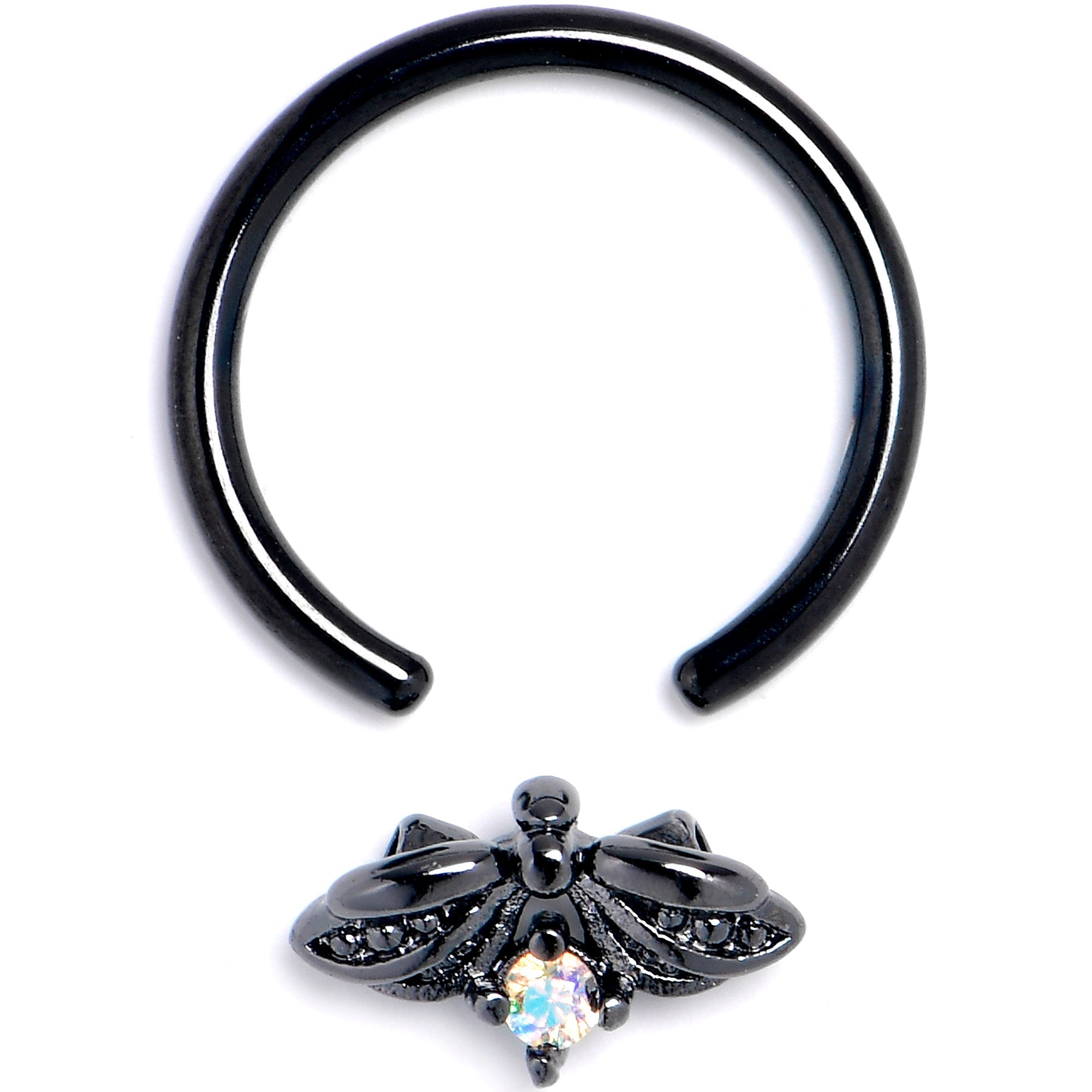 16G 3/8 Aurora Gem Black Beauty Bug BCR Captive Ring