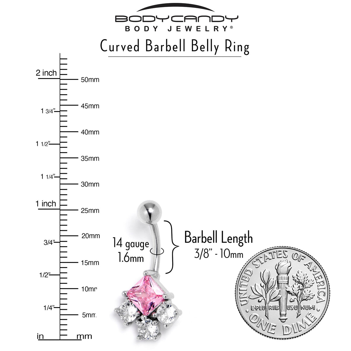 Clear Pink CZ Gem Rhombus Riot Belly Ring