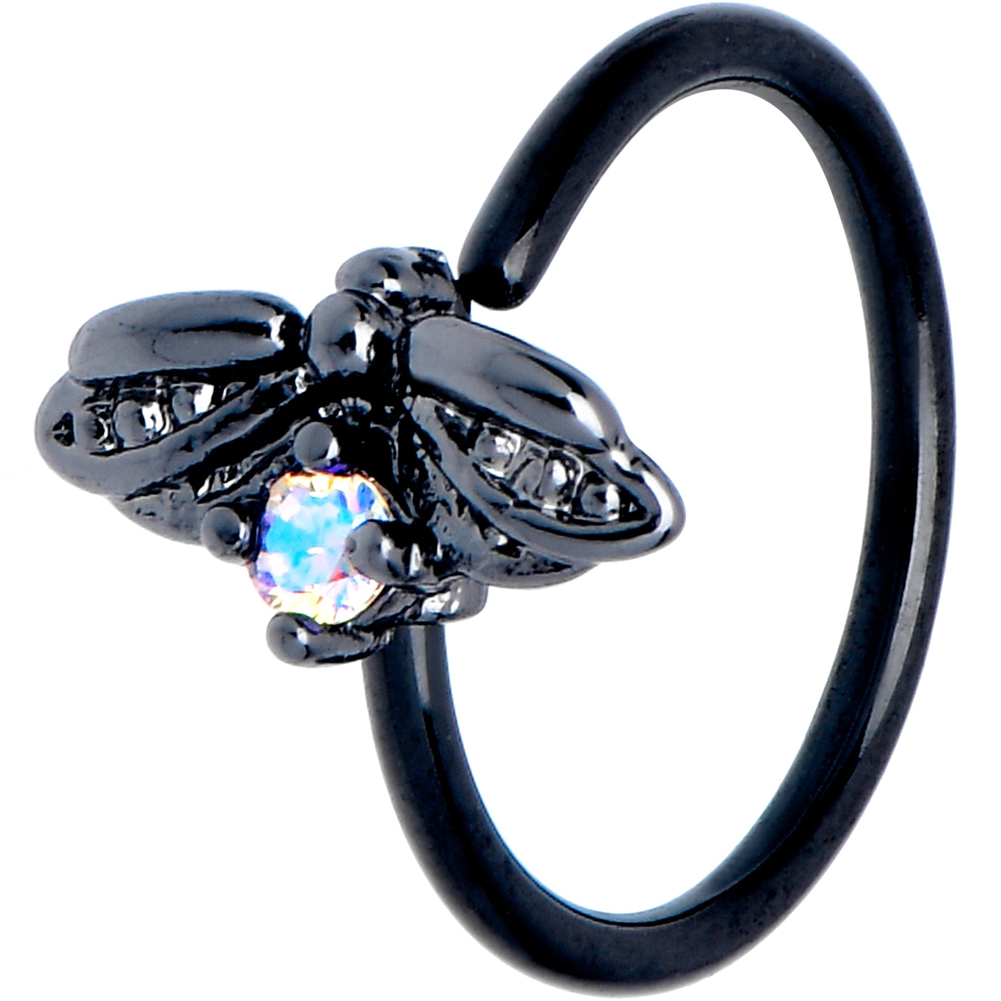 20G 5/16 Aurora Gem Black Beauty Bug Nose Hoop