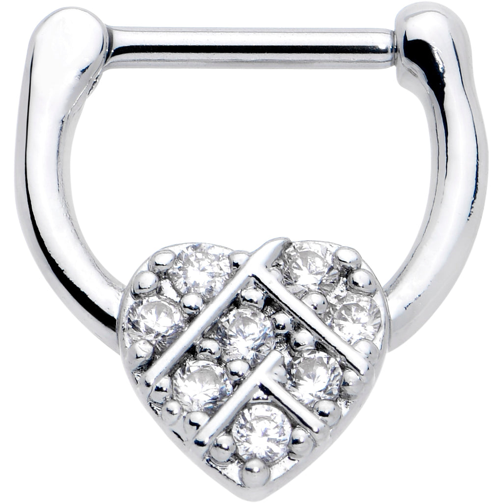16G 1/4 Clear CZ Gem Lattice Heart Cartilage Clicker