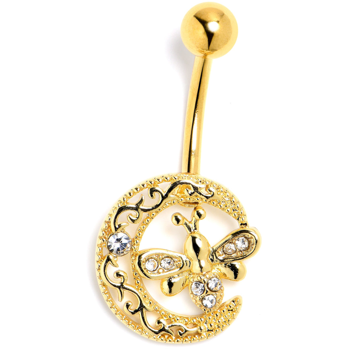 Clear Gem Gold Tone Lunar Dragonfly Belly Ring