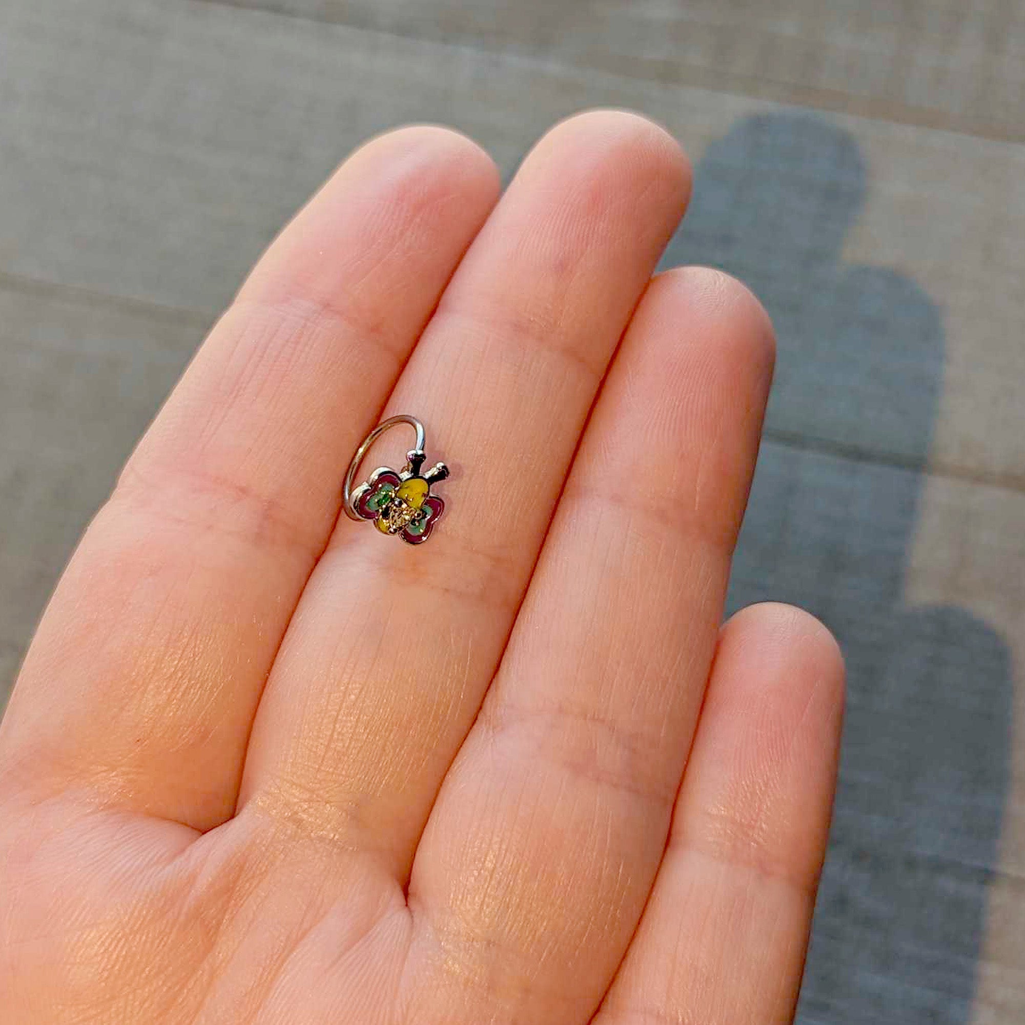 20G 5/16 Clear CZ Gem Butterfly Love Bug Nose Hoop
