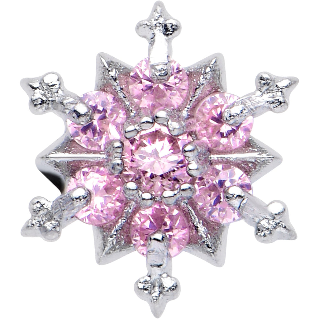 Pink CZ Gem Snowflake Glam Barbell Tongue Ring