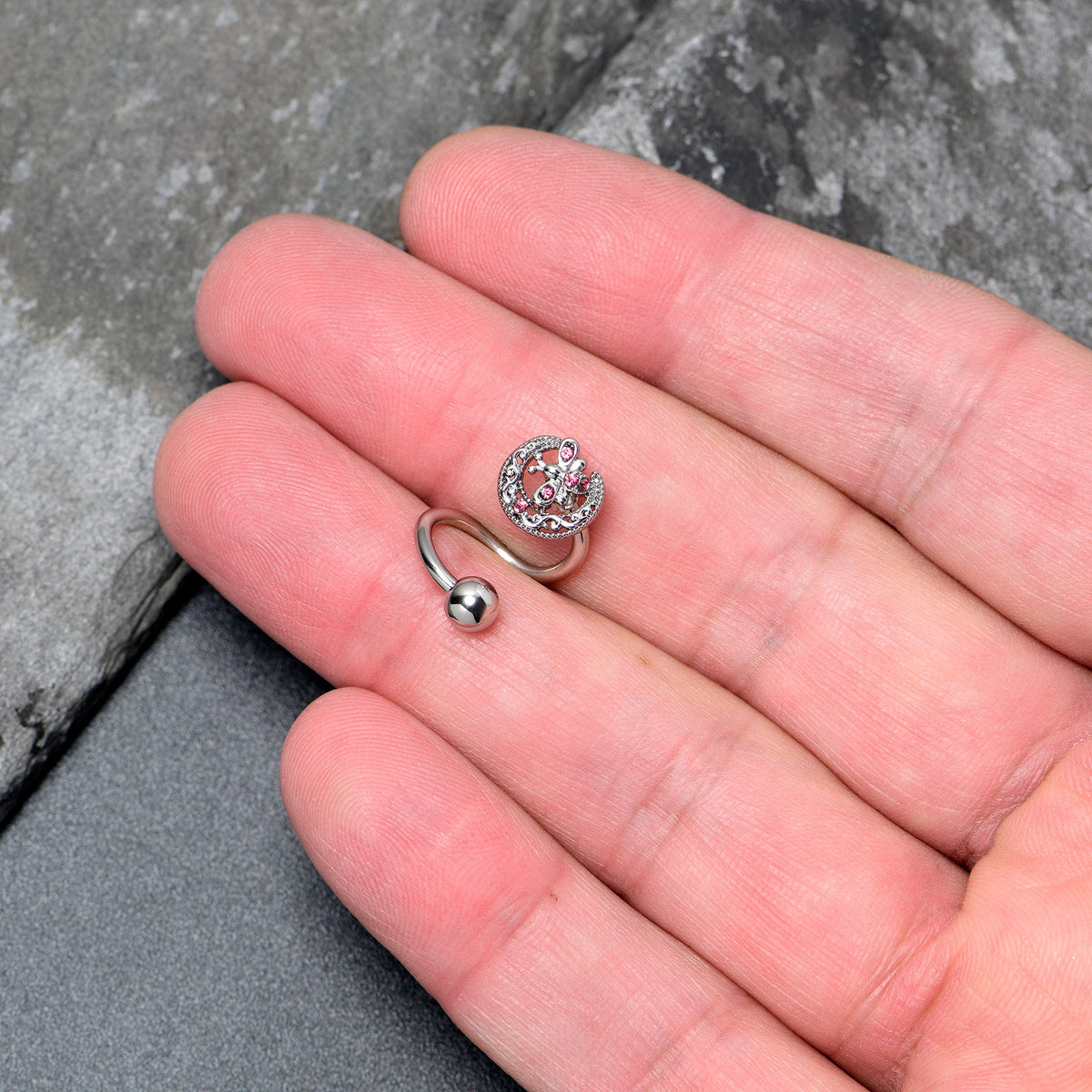 Pink Gem Lunar Dragonfly Spiral Twister Belly Ring