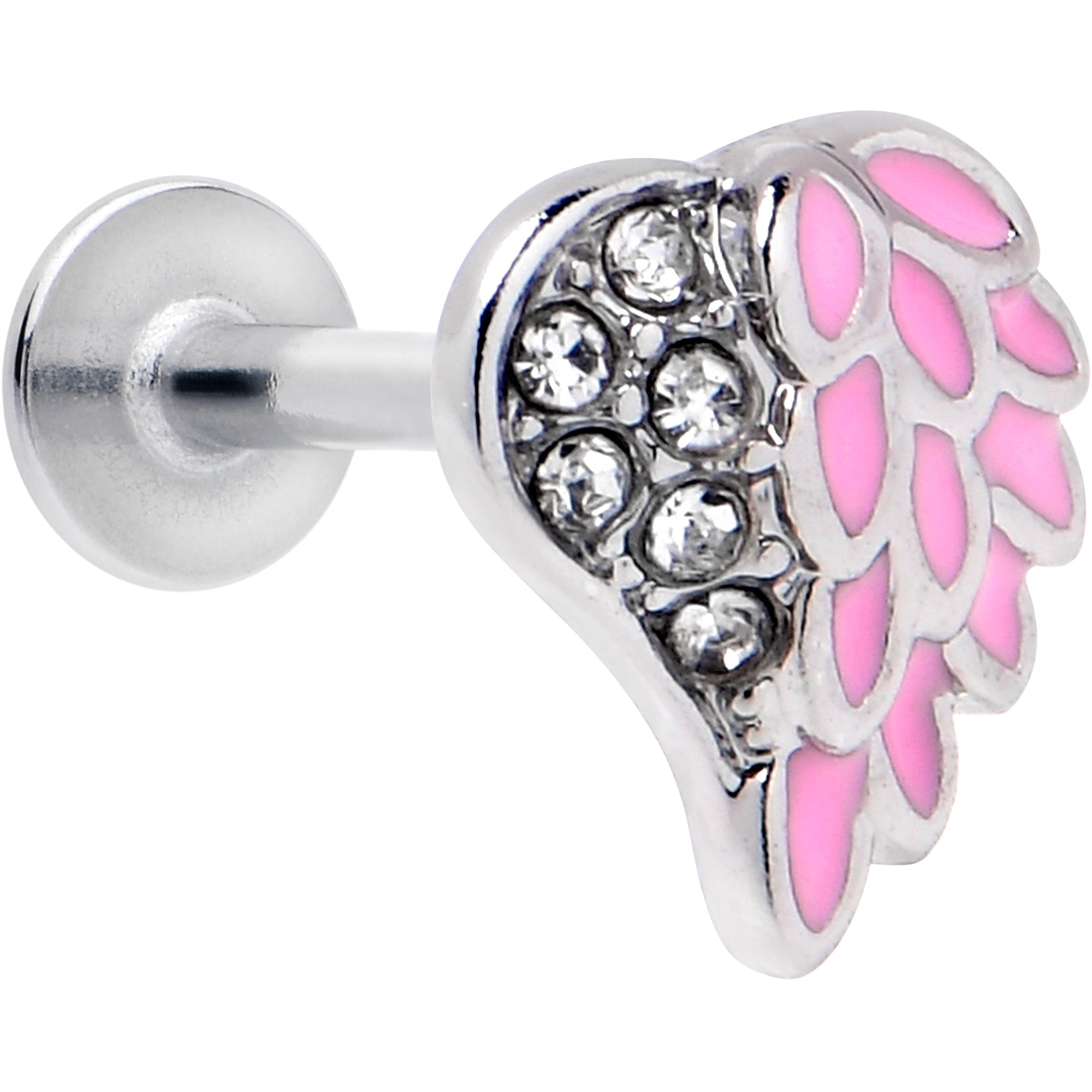 16G 5/16 Clear Gem Heavenly Heart Angel Wing Pink Labret Tragus