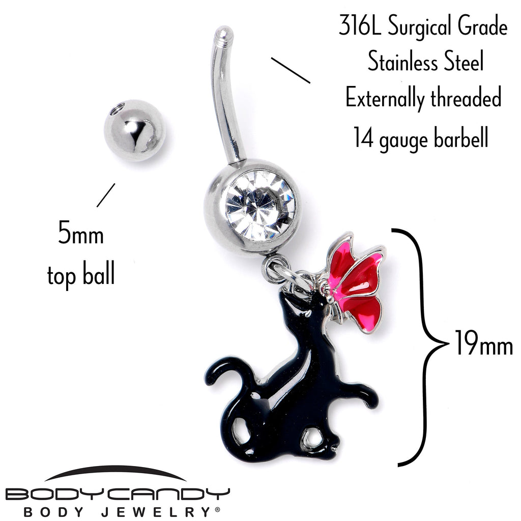 Clear Gem Butterfly Black Cat Dangle Belly Ring