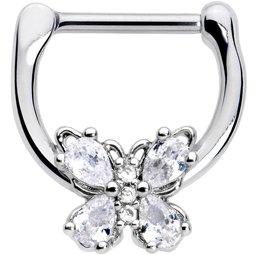 16G 5/16 Clear Gem Baroque Beauty Butterfly Cartilage Clicker