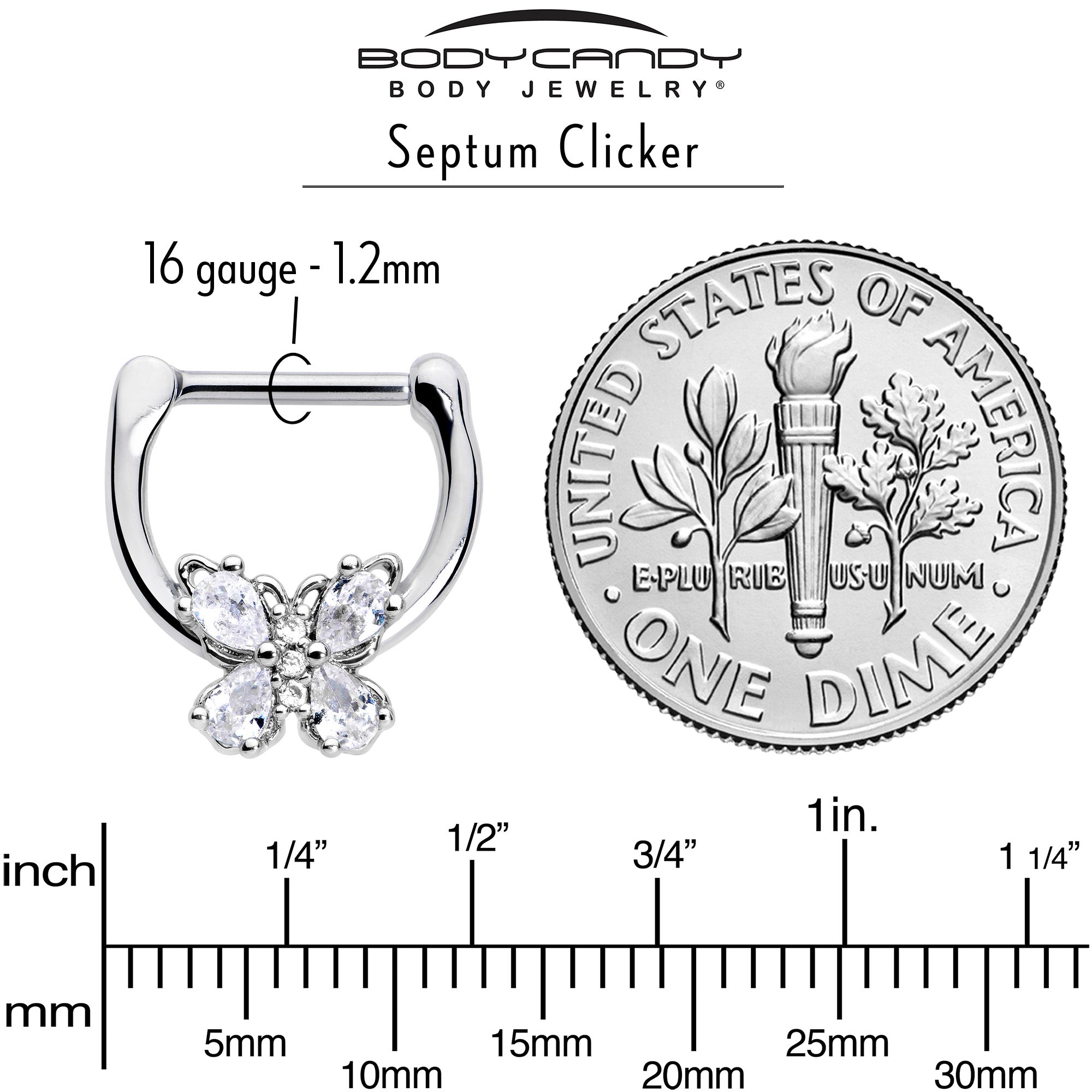 16G 5/16 Clear Gem Baroque Beauty Butterfly Cartilage Clicker