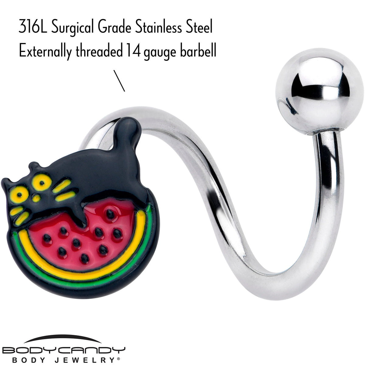 Watermelon Cat Love Spiral Twister Belly Ring
