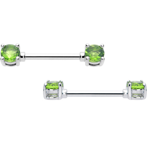 14G 9/16 Green CZ Gem August Birthstone Nipple Ring Set