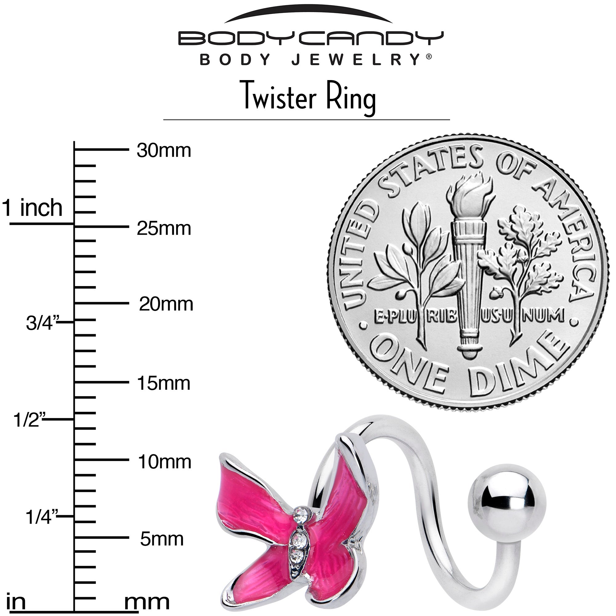Clear Gem Chunky Butterfly Pink Spiral Twister Belly Ring