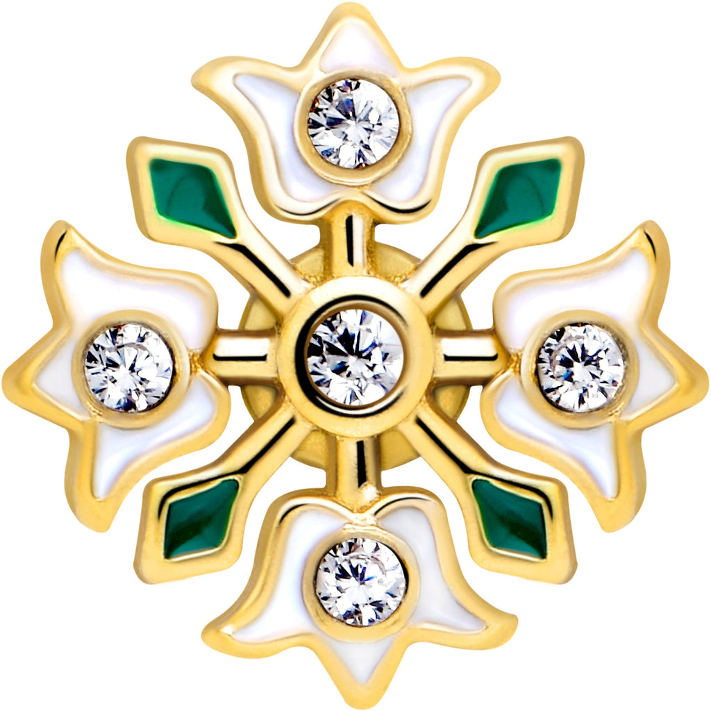 Clear Gem Gold Tone Flower Wreath Barbell Tongue Ring