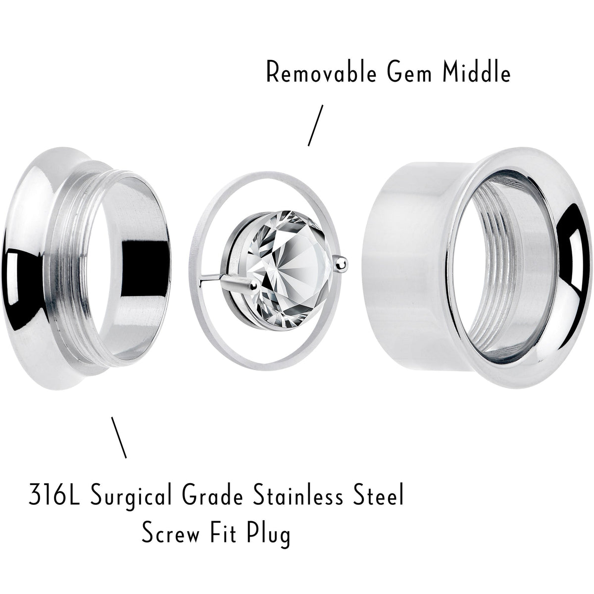 Gem Floating Screw Fit Tunnel Plug Set Available Sizes 8mm to 16mm