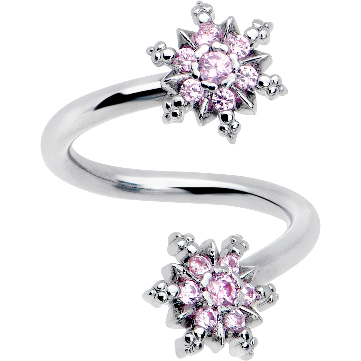 Pink CZ Gem Glam Snowflake Spiral Twister Belly Ring