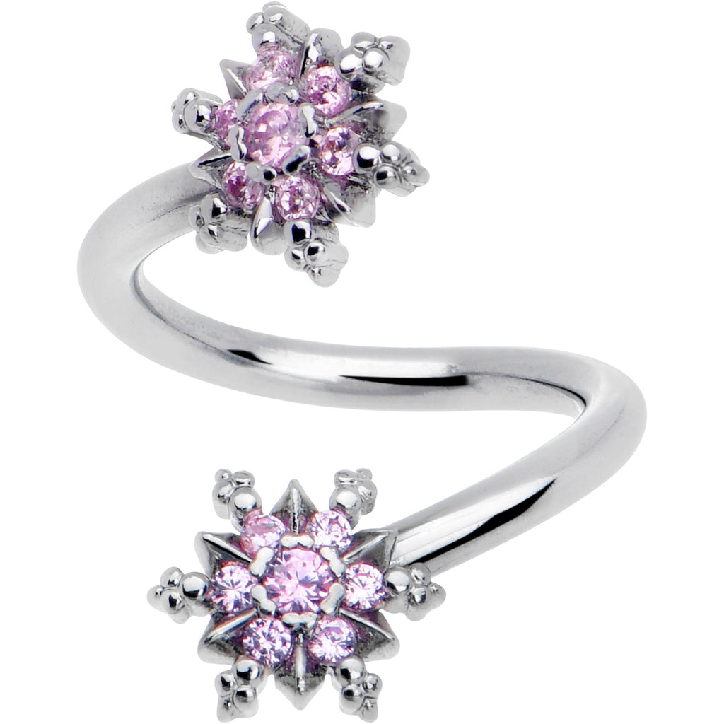 Pink CZ Gem Glam Snowflake Spiral Twister Belly Ring