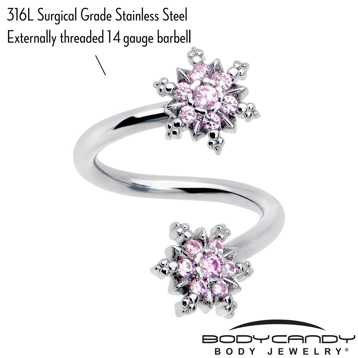 Pink CZ Gem Glam Snowflake Spiral Twister Belly Ring