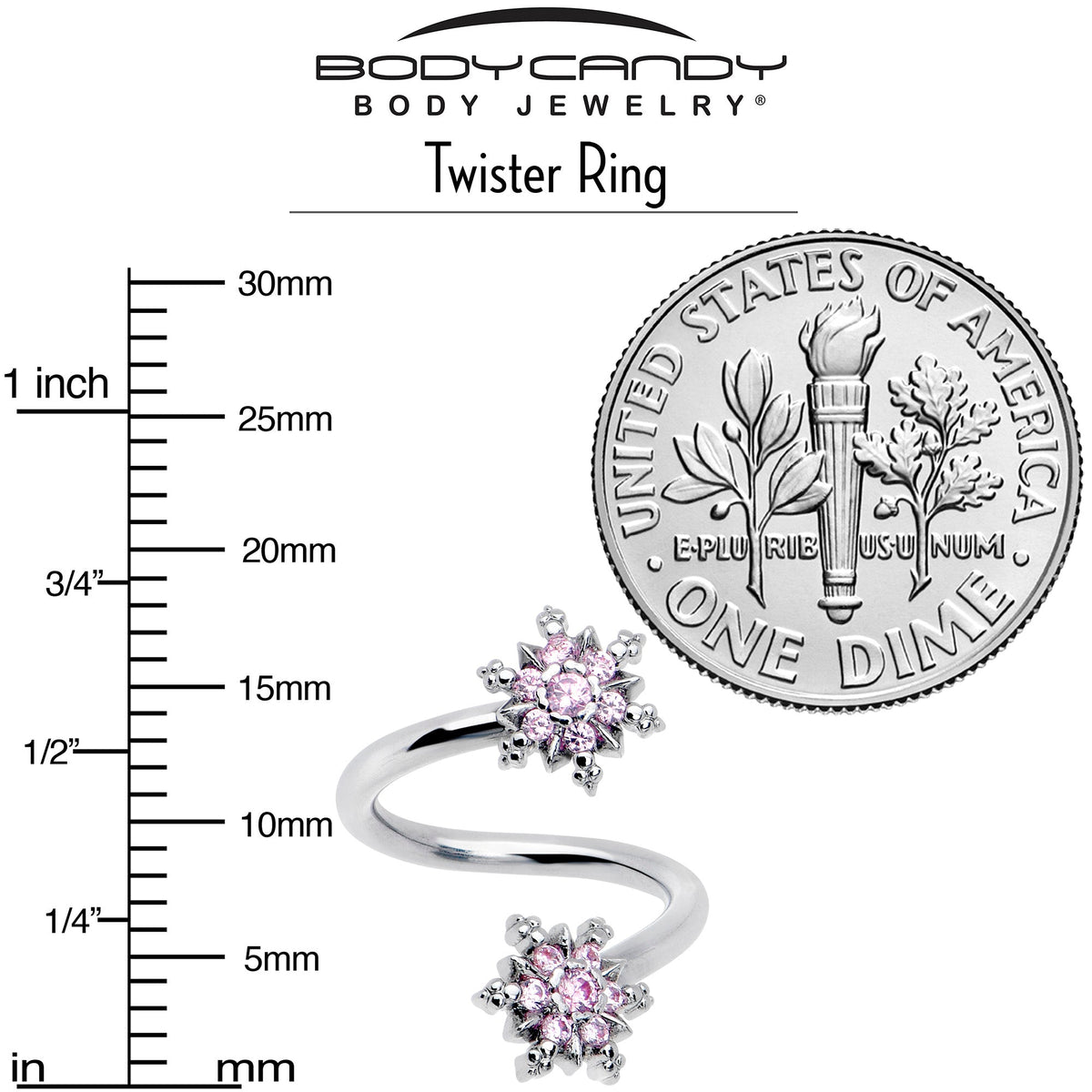 Pink CZ Gem Glam Snowflake Spiral Twister Belly Ring