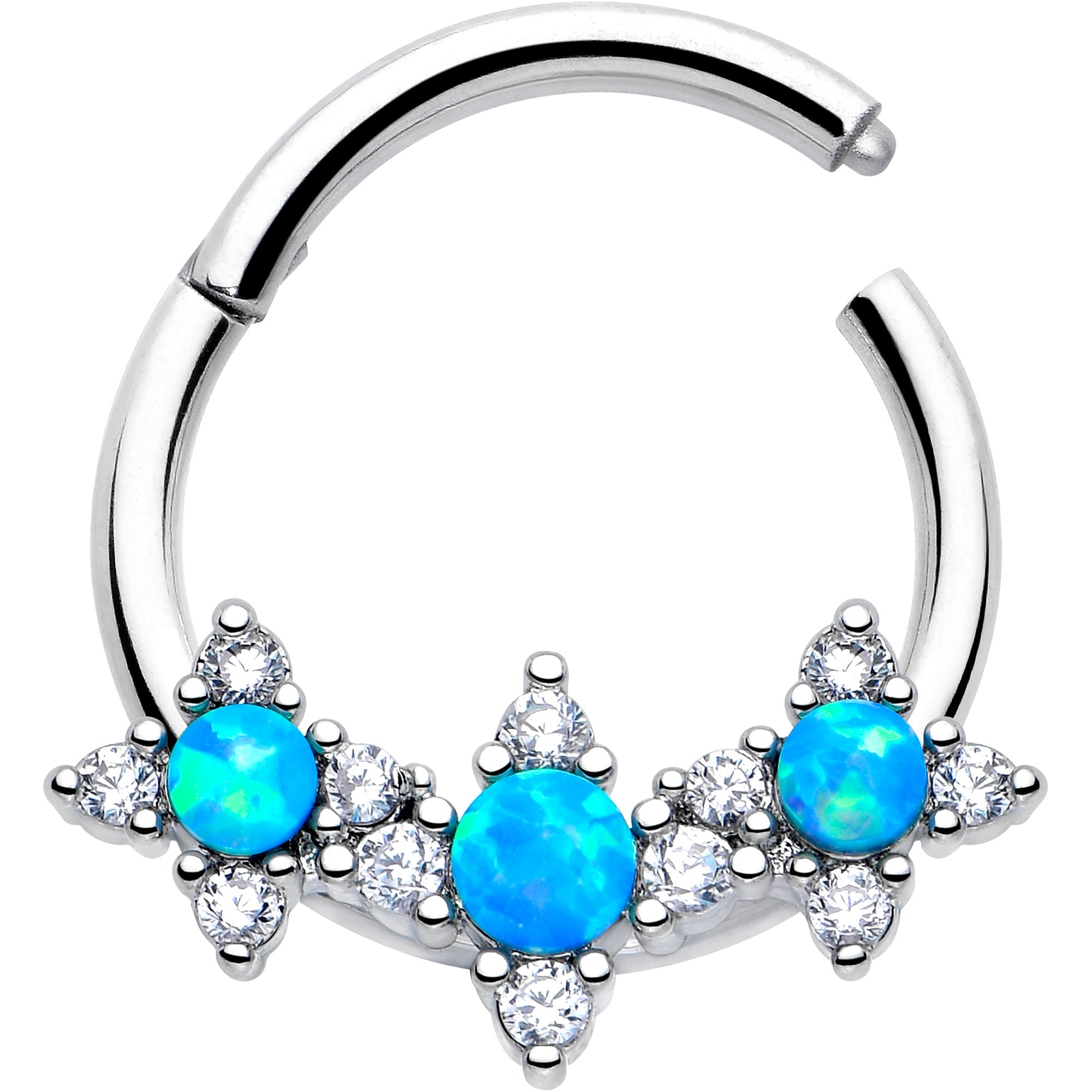 16G 3/8 Blue Synthetic Opal Rhombus Stars Hinged Segment Ring