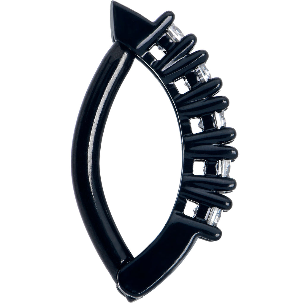 Clear CZ Gem Black Quintet Forward Facing Hinged Belly Hoop
