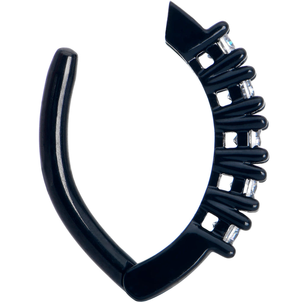 Clear CZ Gem Black Quintet Forward Facing Hinged Belly Hoop
