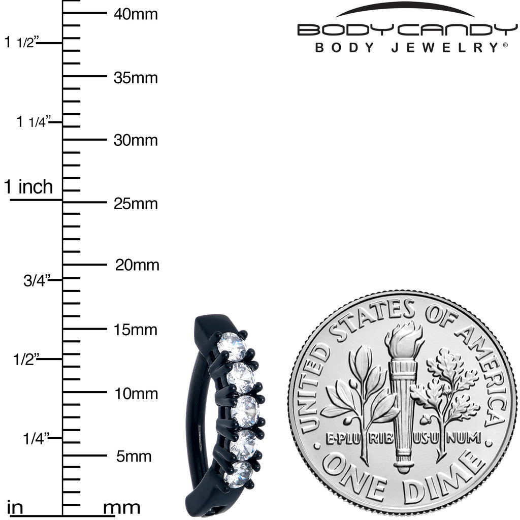 Clear CZ Gem Black Quintet Forward Facing Hinged Belly Hoop