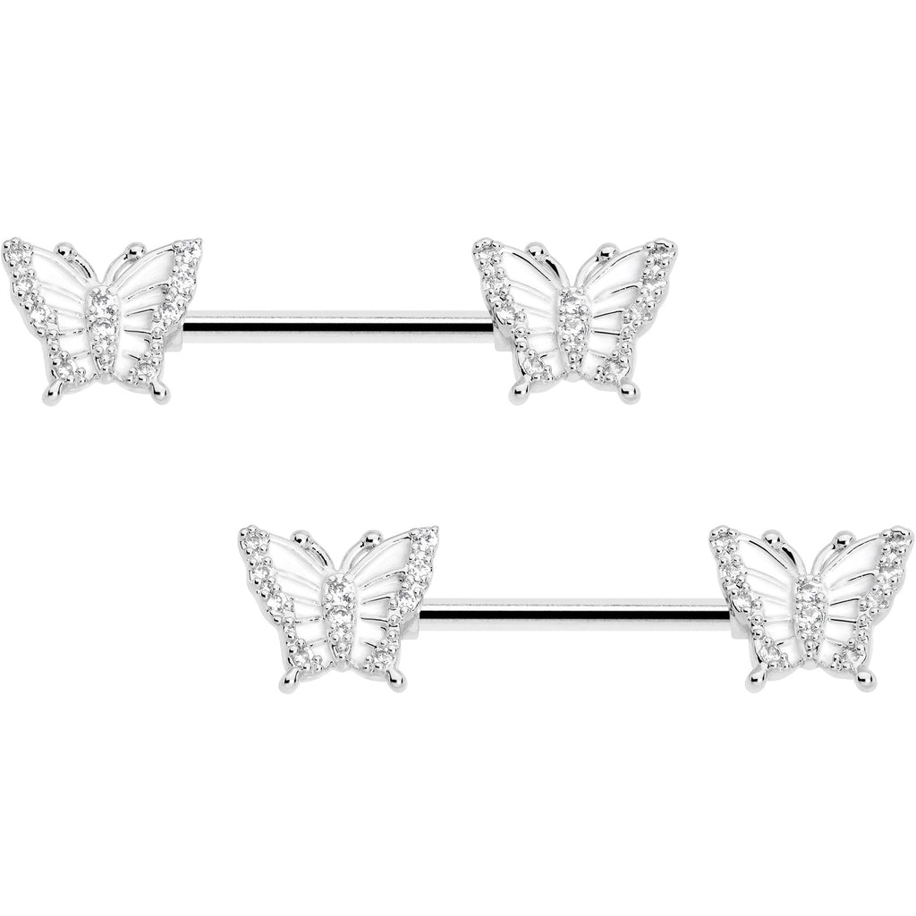14G 9/16 CZ Gem Airy Butterfly Barbell Nipple Ring Set