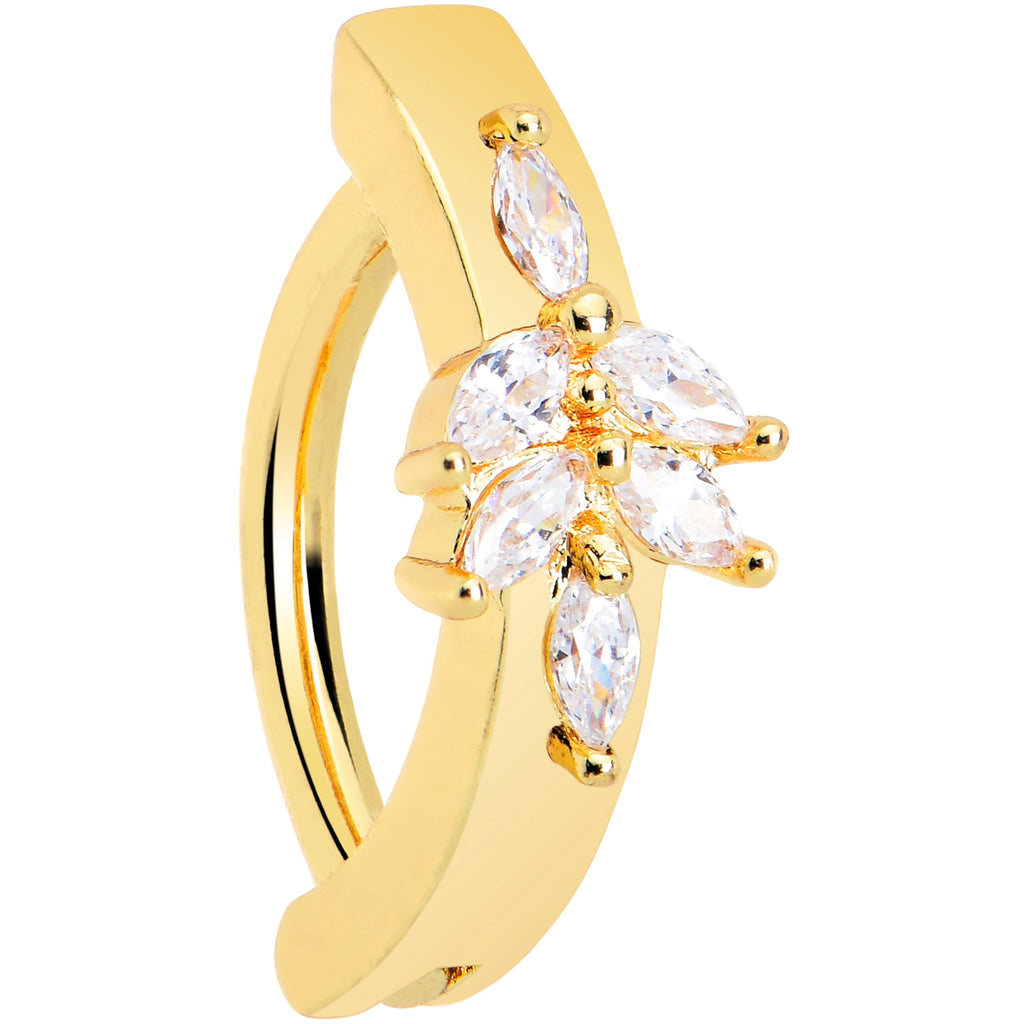 Clear CZ Gem Gold Tone Beauty Branch Hinged Hoop Belly Ring
