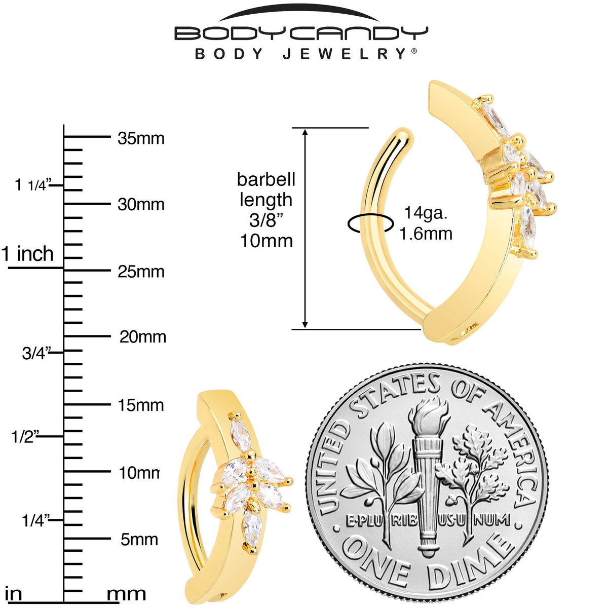 Clear CZ Gem Gold Tone Beauty Branch Hinged Hoop Belly Ring