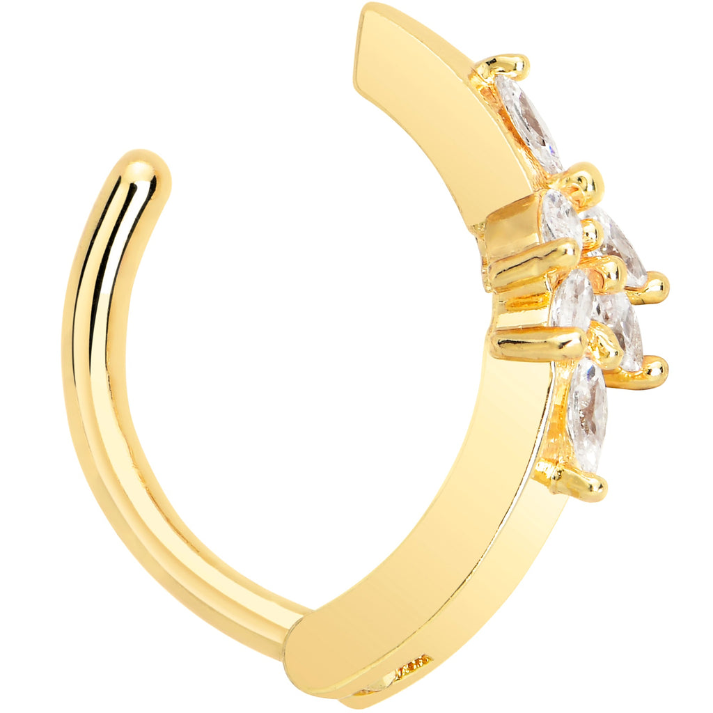 Clear CZ Gem Gold Tone Beauty Branch Hinged Hoop Belly Ring