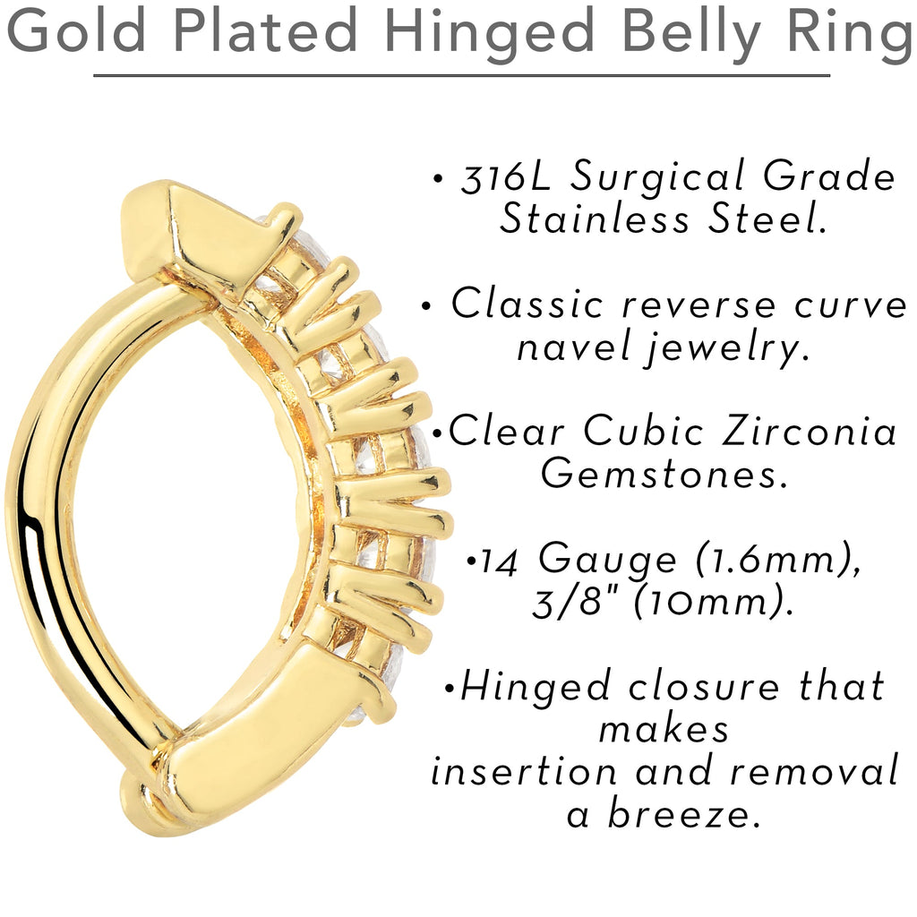 Clear CZ Gem Gold Tone Glamour Quintet Hinged Hoop Belly Ring