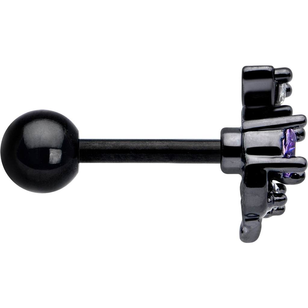 16G 1/4 Purple CZ Gem Black Twining Vine Cartilage Tragus Earring