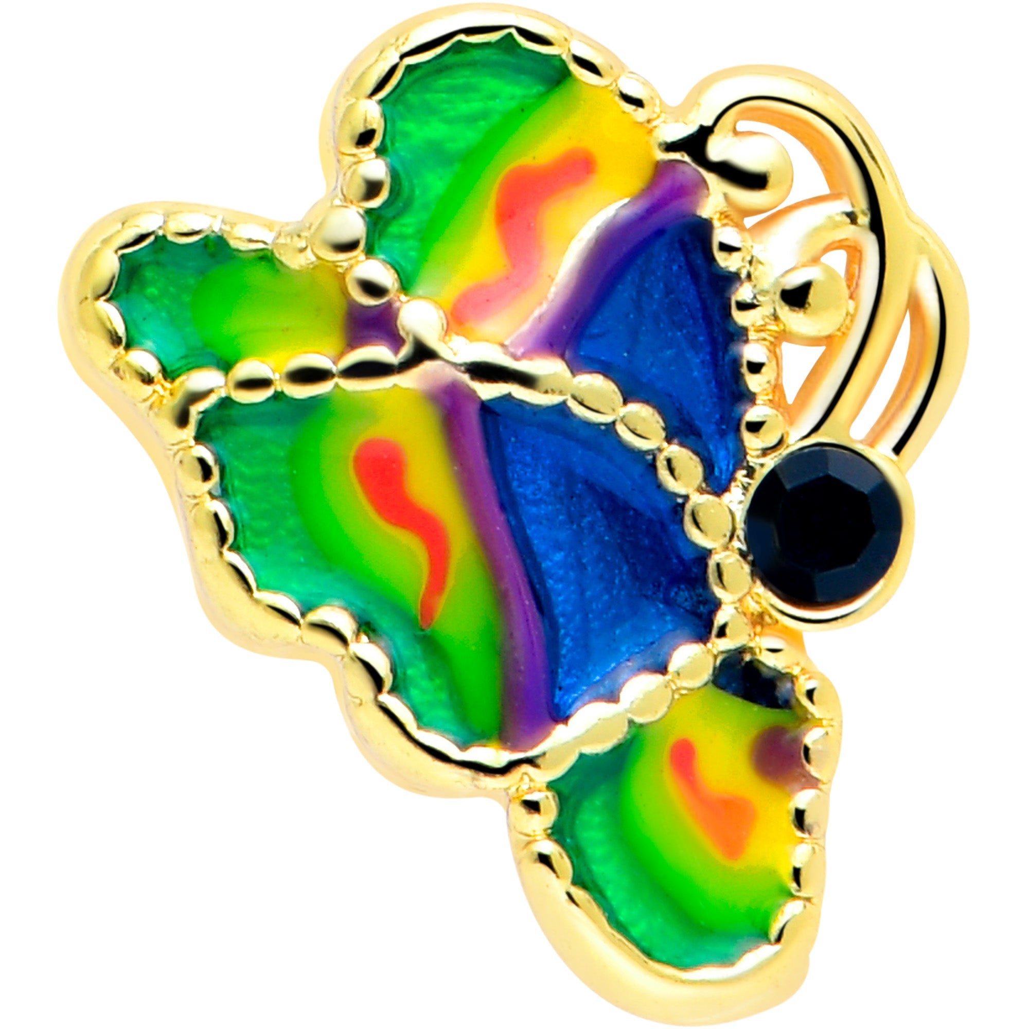 16G 1/4 Blue Gem Gold Tone Butterfly Colors Cartilage Tragus Earring