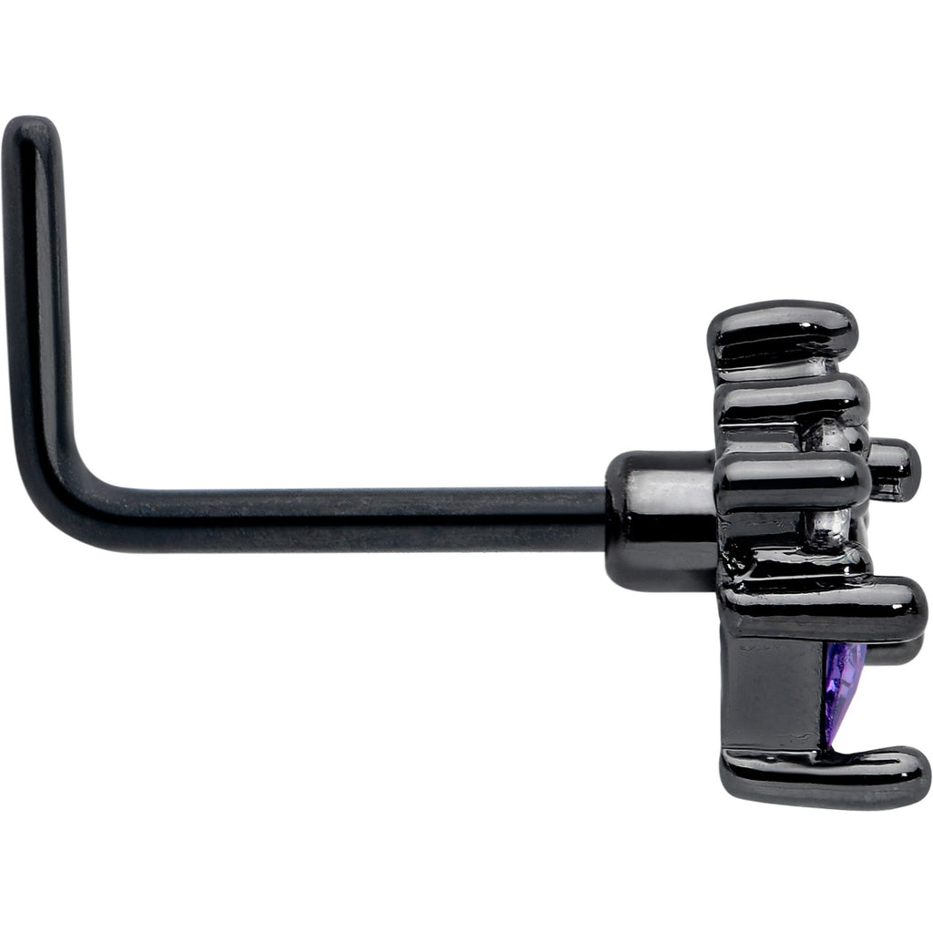 20G 7mm Purple CZ Gem Black Rhombus Riot L Shape Nose Ring