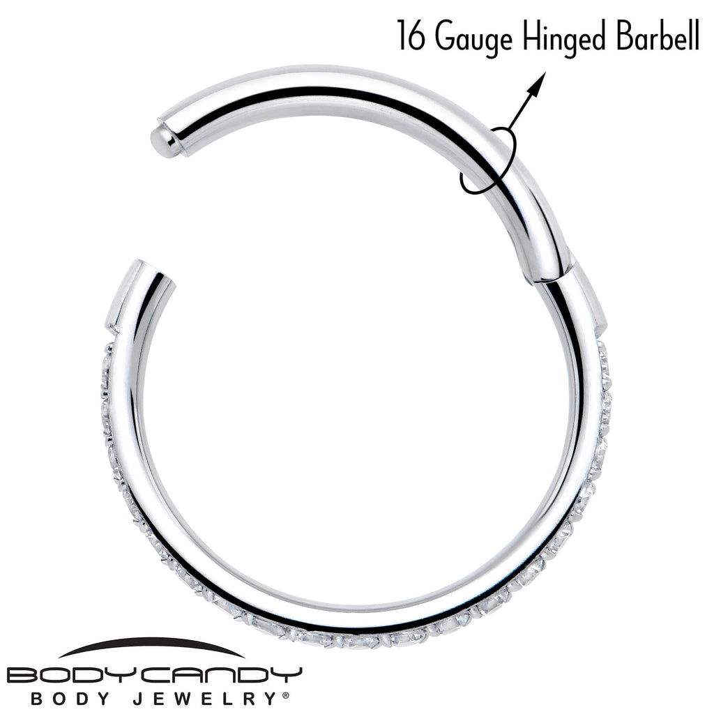 16G Clear Cubic Zirconia Forward Facing Hinged Segment Ring