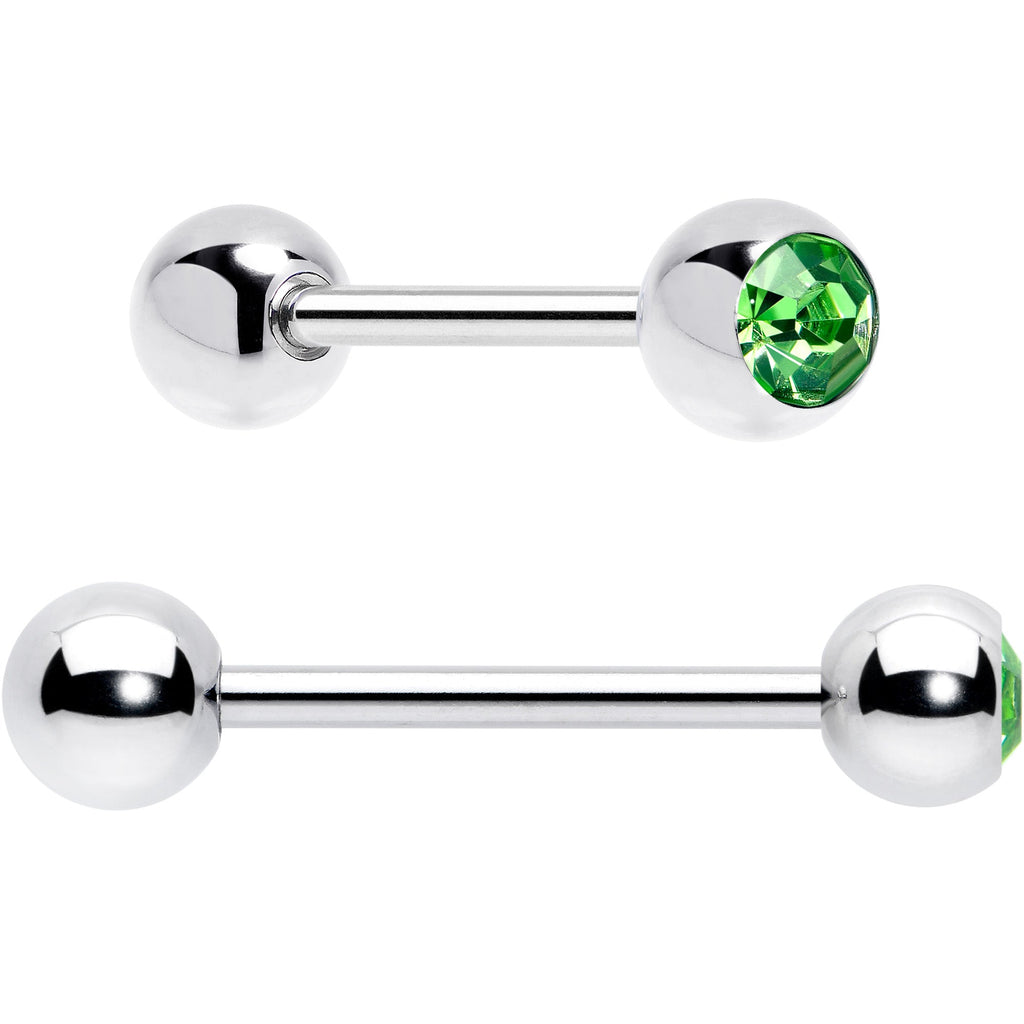 Green CZ Gem Crescent Moon Marbleized Barbell Tongue Ring Set of 4