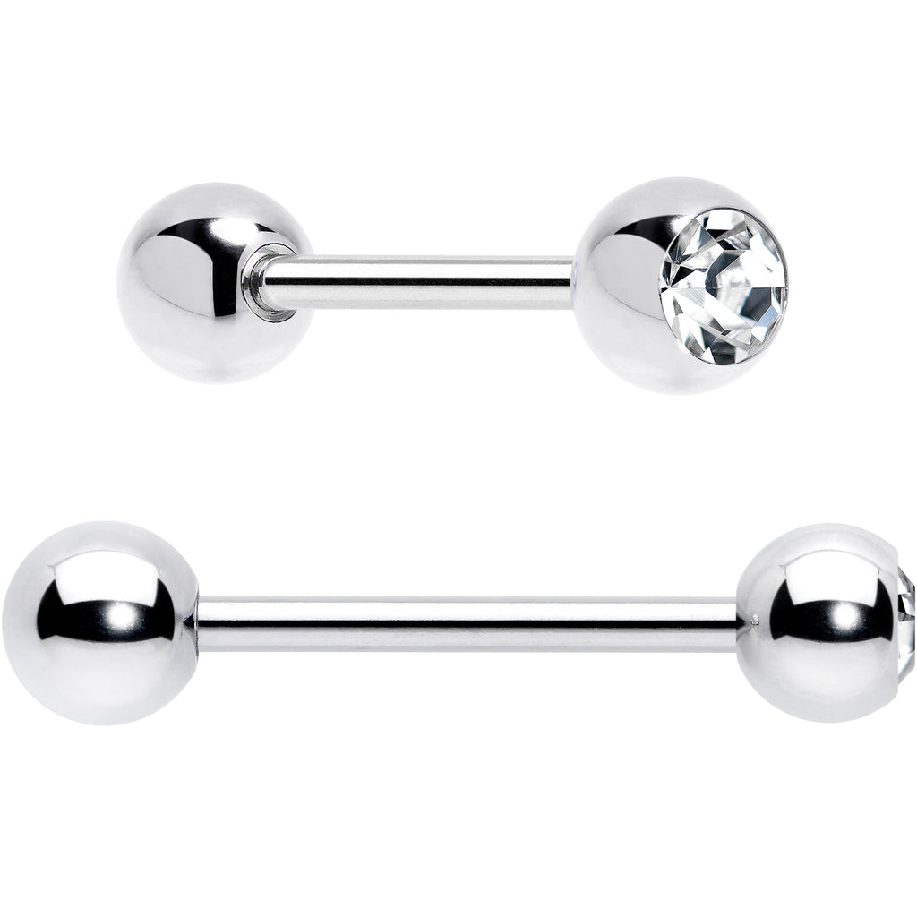 Green CZ Gem Crescent Moon Marbleized Barbell Tongue Ring Set of 4