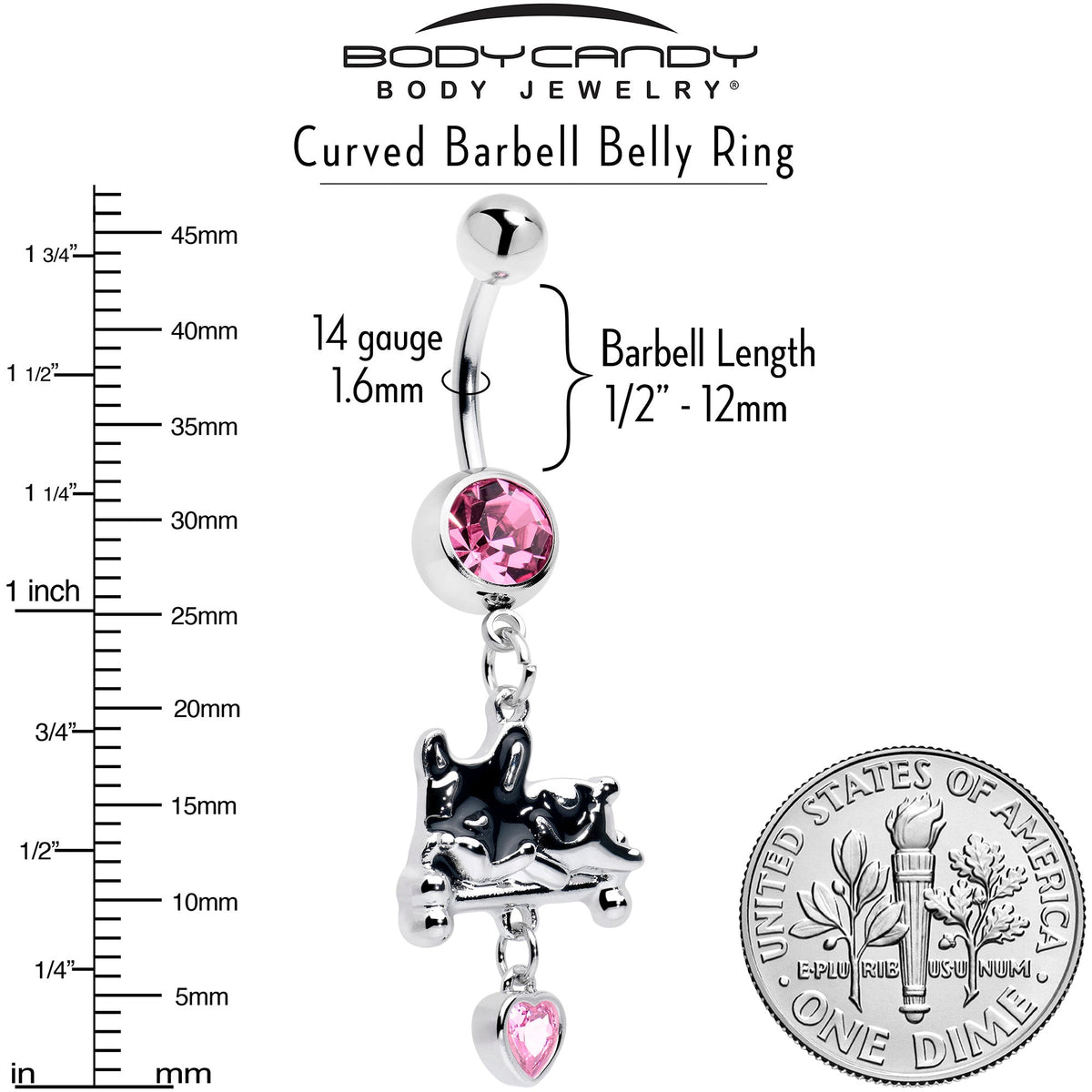 Pink Gem Sleepy French Bulldog Dangle Belly Ring