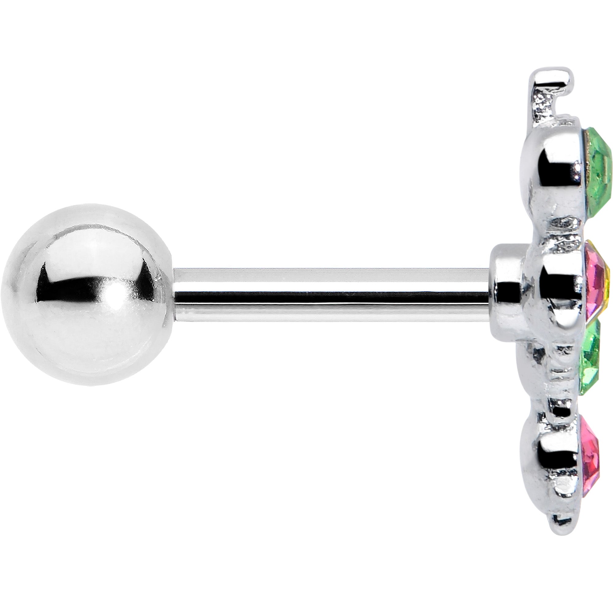16G 1/4 Pink Green Gem Caterpillar Cartilage Tragus Earring
