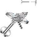 Surgical Steel Flat Back Earring - 18G With Cubic Zirconia Dragonfly
