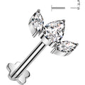16G 5/16 Clear CZ Gem Oval Trio Medical Grade Titanium Reversible Flat Back Earring