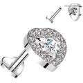 18G 5/16 Clear CZ Gem Heart Duo Medical Grade Titanium Reversible Flat Back Earring