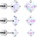 White Synthetic Opal Flat Back Stud Earrings - 3 Pairs