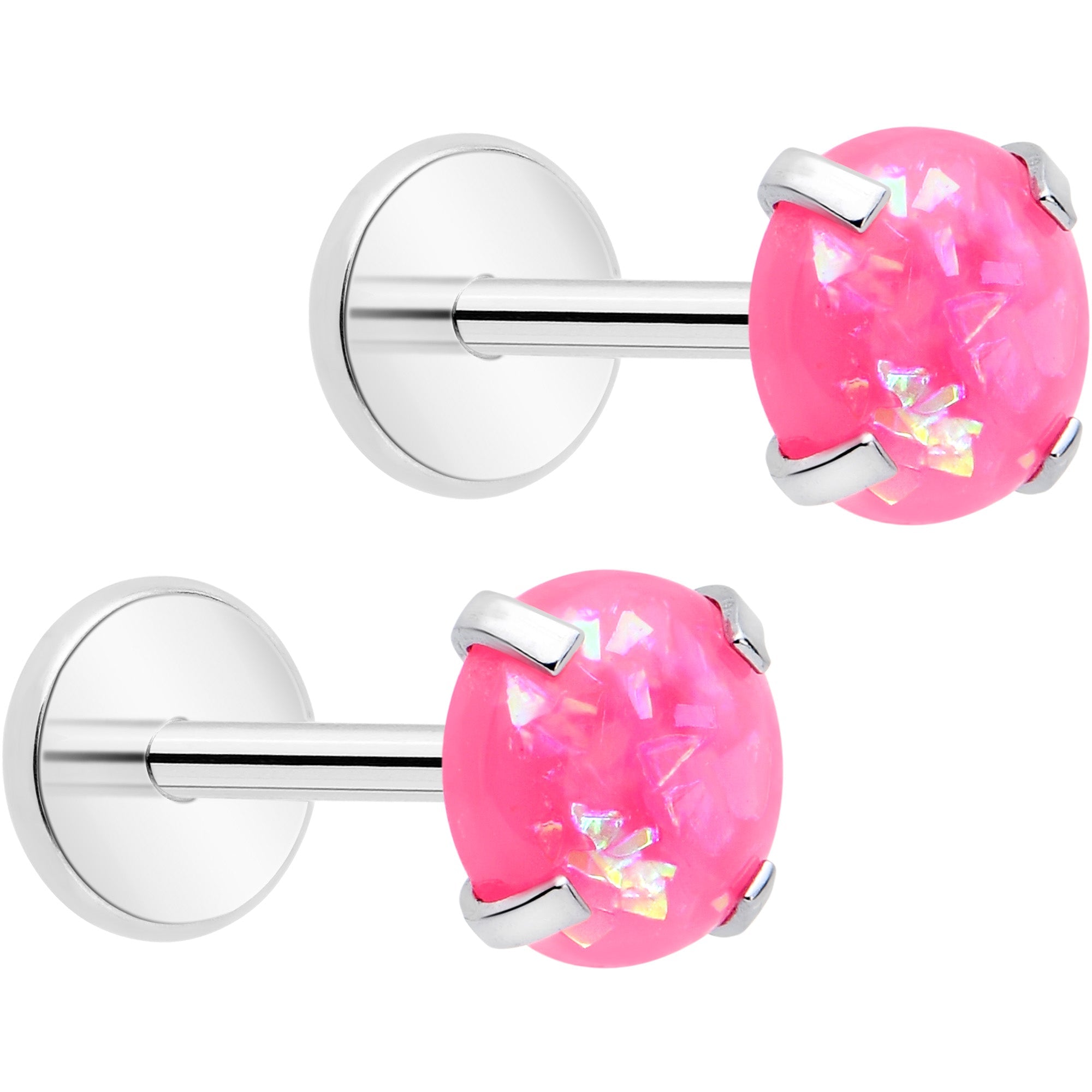 4mm Synthetic Opal Threadless Flat Back Earrings