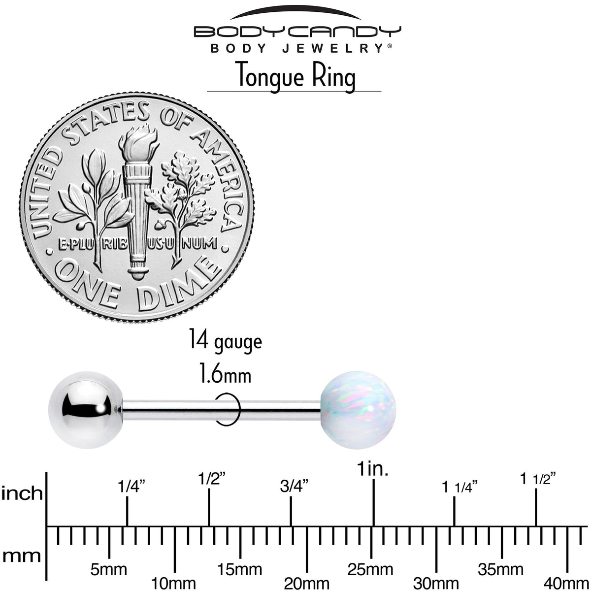 Synthetic Opal Hypoallergenic Titanium Barbell Tongue Ring