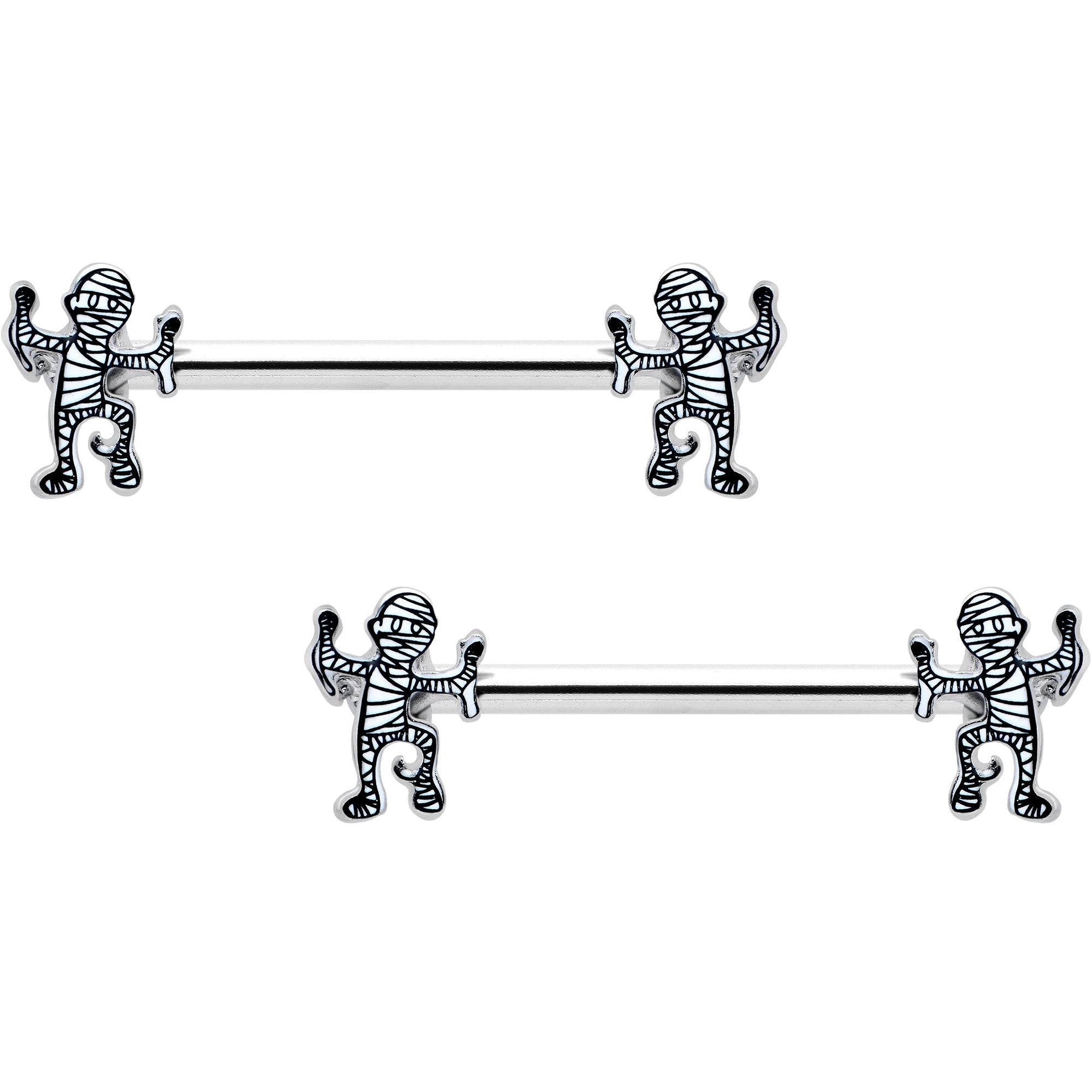 14G 9/16 Two Tone Halloween Mummy Barbell Nipple Ring Set